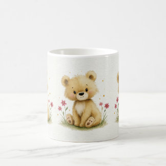 Söt liten teddy i en stjärnig trädgård kaffemugg