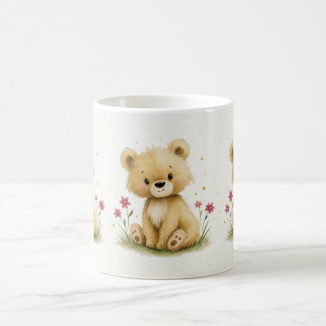 Söt liten teddy i en stjärnig trädgård kaffemugg (Center)