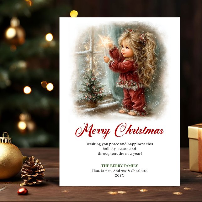Söt Liten Tjej Högtidsstämning Jul Julkort (Lovely Cute Little Girl Holiday Scene Christmas Card

)