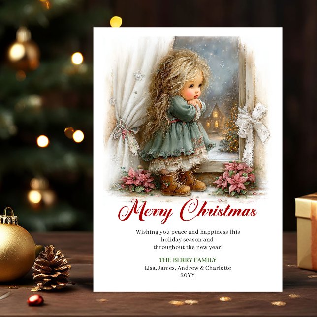 Söt Liten Tjej Höstscen Julkort (Chic Cute Little Girl Holiday Scene Greeting Card

)