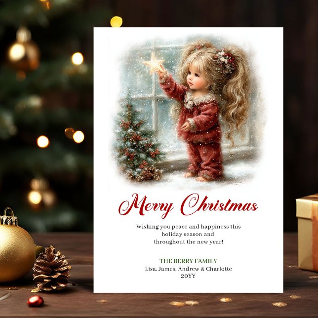 Söt Liten Tjej Julscen Högtid Bil Julkort (Sweet Cute Little Girl Christmas Scene Holiday Card

)