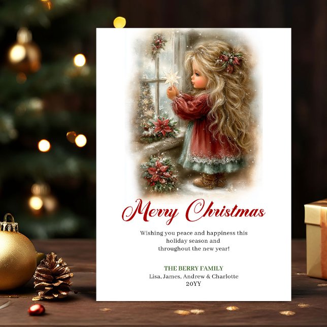 Söt Liten Tjej Semesterscen Julkort (Chic Cute Little Girl Holiday Scene Christmas Card)