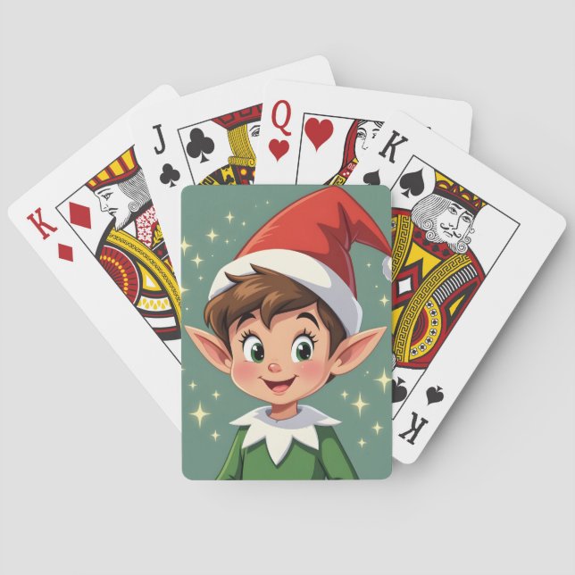 Söt liten tomte med julhatt casinokort (Baksidan)