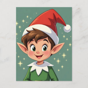 Söt liten tomte med julhatt vykort