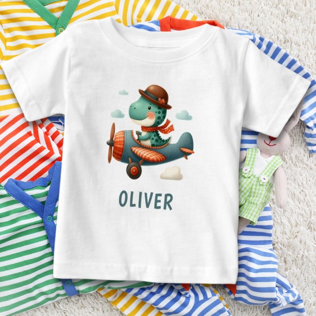 Söt liten Trex-dinosaur flygande flygplan T Shirt (Skapare uppladdad)