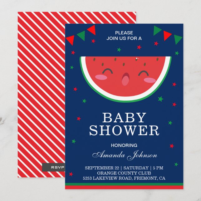 Söt liten vattenmelon Baby Shower-inbjudan Inbjudningar (Fram/baksida)
