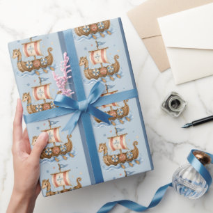 Söt liten vikingsskepps baby shower presentpapper