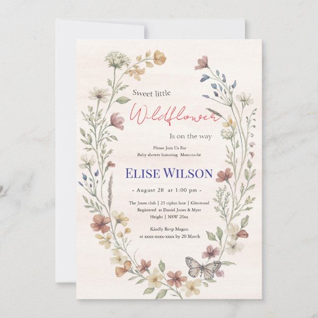 Söt liten vildblomma är på väg inbjudningar (Framsida)