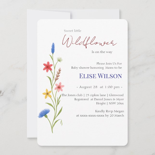 Söt liten vildblomma är på väg inbjudningar (Framsida)