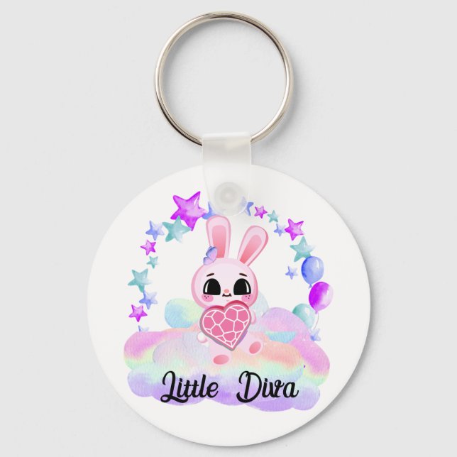 söt, liten vit kanin nyckelring (Framsida)