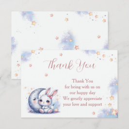 Söt liten vit kanin och en halvmåne silvermåne tack kort