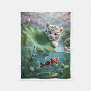 Söt liten vit tiger som simmar i vattnet Natur F Fleecefilt
