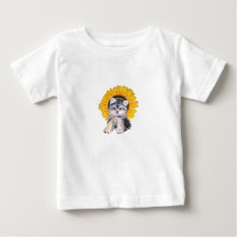 Söt liten Yorkshire-valp hund & solros konst T-shirt