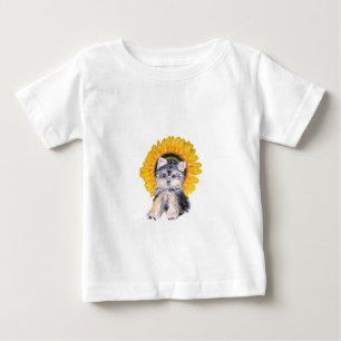 Söt liten Yorkshire-valp hund & solros konst Tee Shirt
