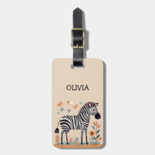 Söt Liten Zebra med Blommor och Fjärilar Bagagebricka