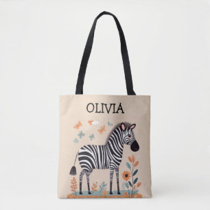 Söt Liten Zebra med Blommor och Fjärilar Tygkasse