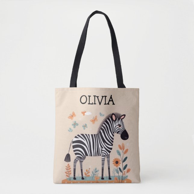 Söt Liten Zebra med Blommor och Fjärilar Tygkasse (Framsida)