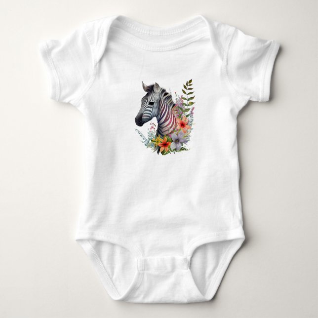 Söt liten zebra med blommor  t shirt (Framsida)