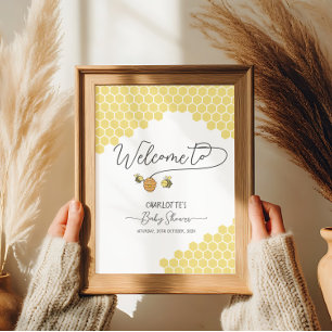 Söt litet bin bikupa baby shower välkomstskylt poster