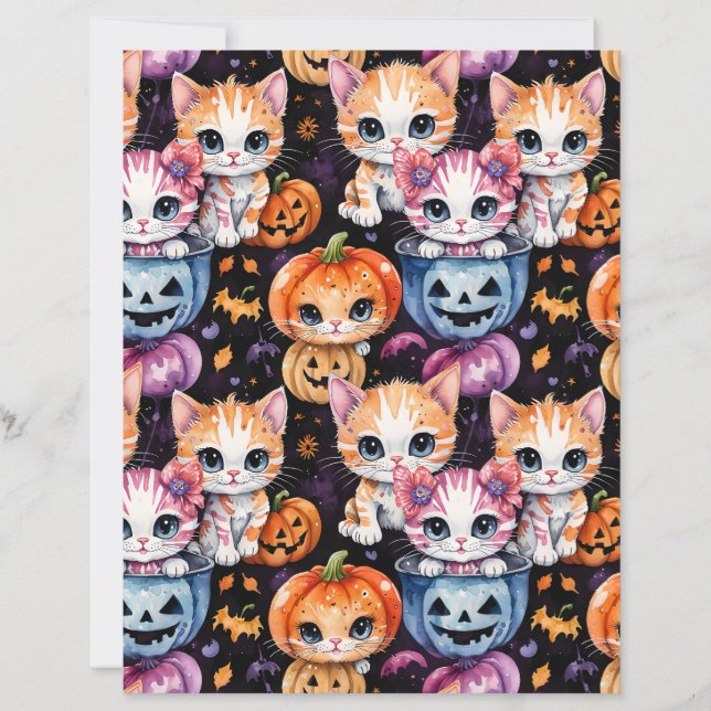 Söt litet katt Halloween bus eller godis papper (Framsida)