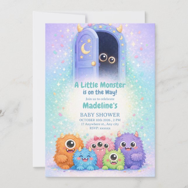 Söt litet monster baby shower-inbjudan inbjudningar (Framsida)