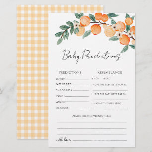 Söt litet orange baby shower predictions card