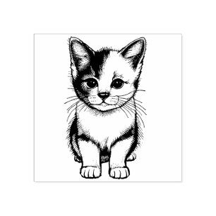 Söt litet trästämpel med kattillustration för katt stämpel