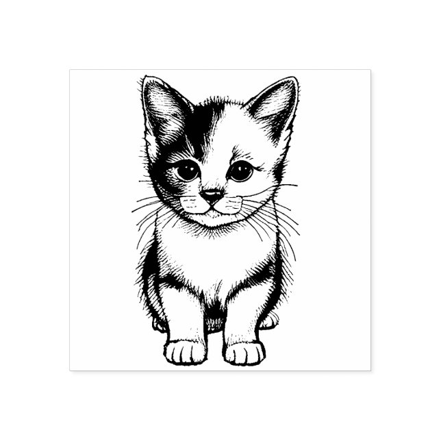 Söt litet trästämpel med kattillustration för katt stämpel (Tryck)
