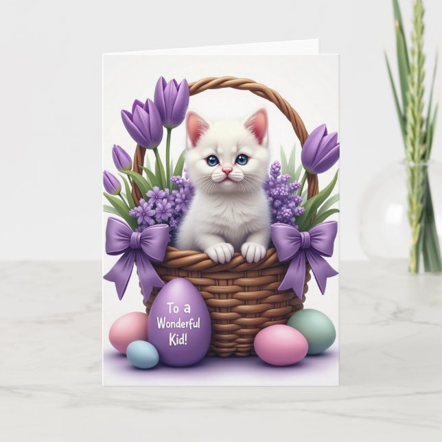Söt litet vårkorgskort med kattunge kort (Framsida)