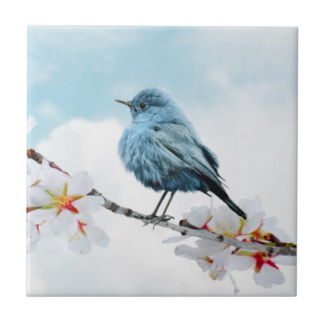 Söt Little Bluebird Kakelplatta (Framsidan)
