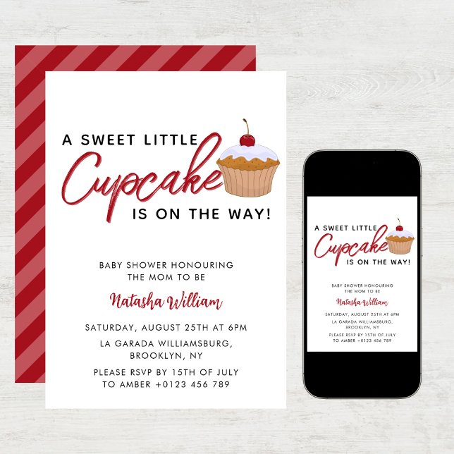 Söt Little Cherry Cuptårta babydusch Inbjudningar (Skapare uppladdad)