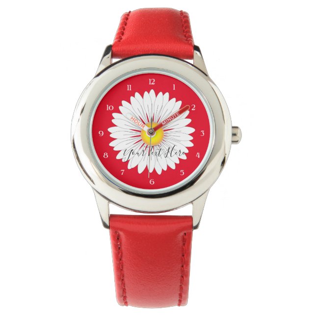 Söt Little Daisy Kids Red Stainless Steel Armbandsur (Framsida)