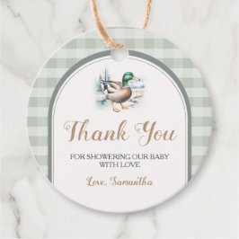 Söt Little Duckling Mallard Gingham Baby Shower Gåvor Etiketter