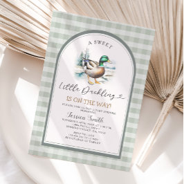 Söt Little Duckling Mallard Gingham Baby Shower Inbjudningar