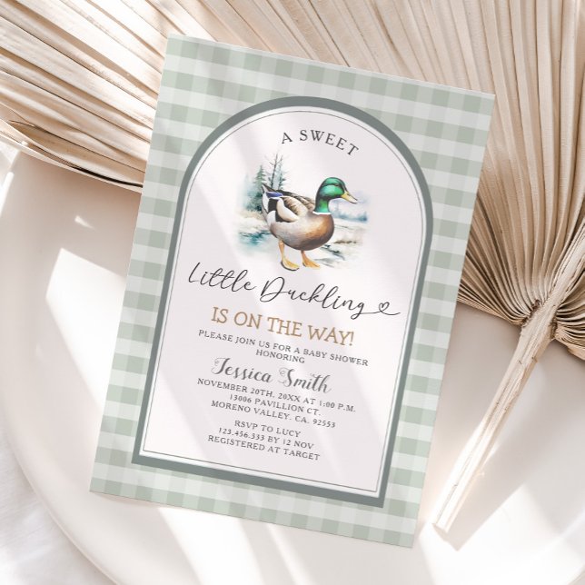Söt Little Duckling Mallard Gingham Baby Shower Inbjudningar (Skapare uppladdad)