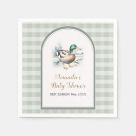 Söt Little Duckling Mallard Gingham Baby Shower Pappersservett
