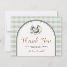 Söt Little Duckling Mallard Gingham Baby Shower Tack Kort