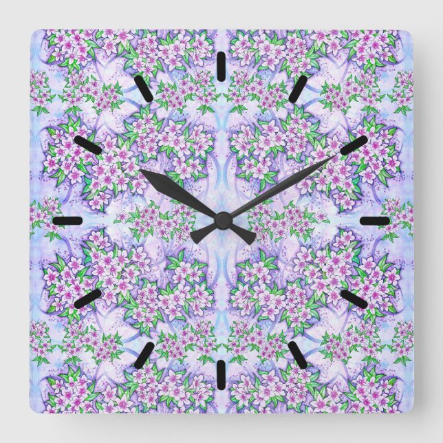 Söt Little Flowers Acrylic Wall Clock Fyrkantig Klocka (Framsida)