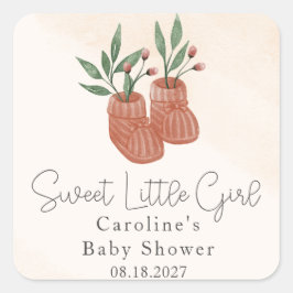 Söt Little Girl Boho Clothes Baby Shower Fyrkantigt Klistermärke