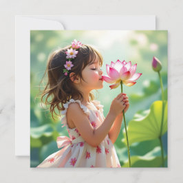 Söt Little Girl Smelling a Rosa ros