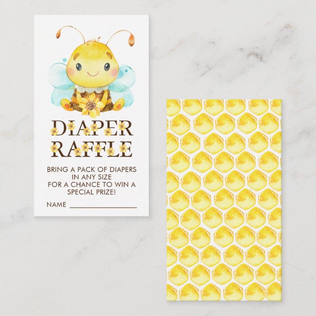 Söt Little Honung Bee Baby Diaper Raffle Biljett Tilläggskort (Fram/baksida)