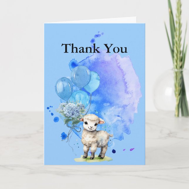 Söt Little Lamb Blue Hydrangea Balloon Tack Kort (Framsida)