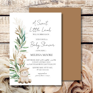Söt Little Lamb Greenery babydusch Inbjudningar