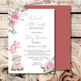 Söt Little Lamb Mauve Rosa babydusch Inbjudningar