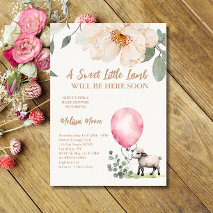 Söt Little Lamb Rosa Balloon Inbjudningar