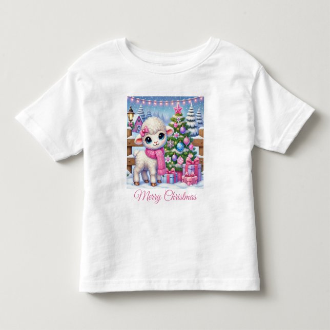 Söt Little Lambs jul på gården T Shirt (Framsida)