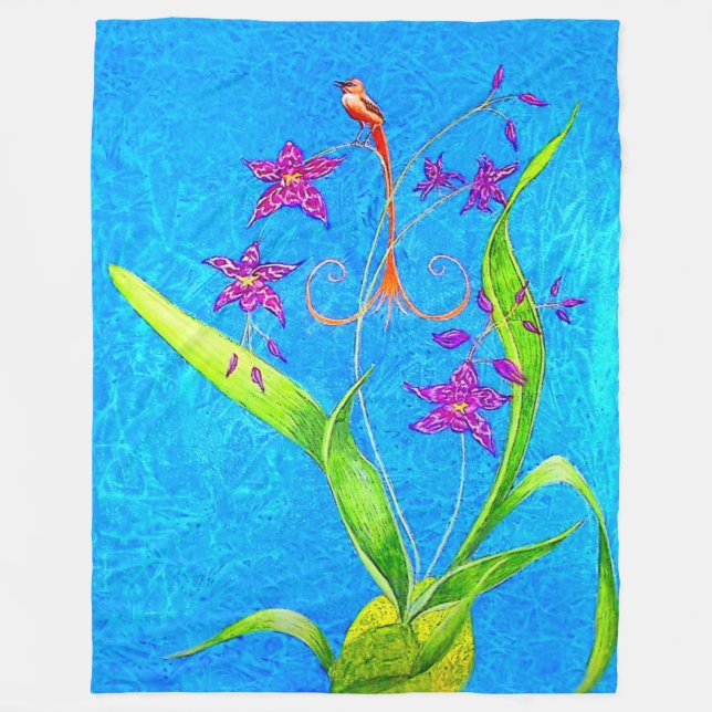 Söt Little Orchid Bird Fleece Blanket (Framsidan)