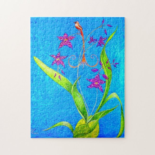 Söt Little Orchid Bird Pussel (Vertikal)