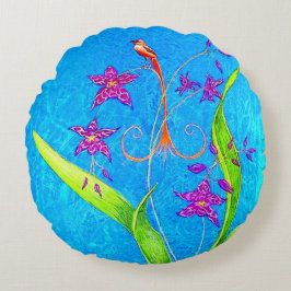 Söt Little Orchid Bird (Red) Rund Kudde