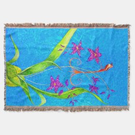 Söt Little Orchid Bird Throw Blanket Filt